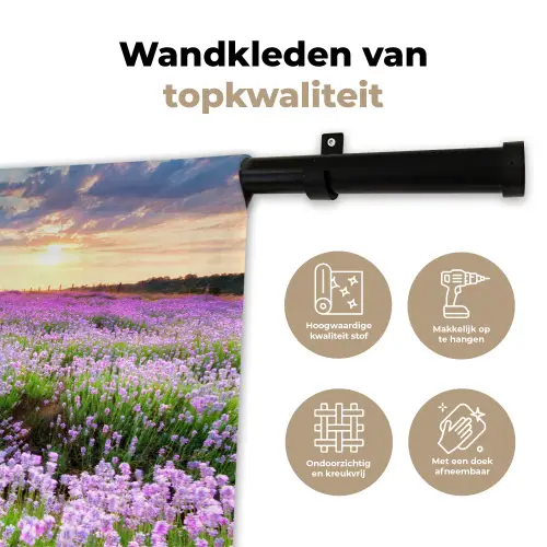 Lavendel - Bloemen - Zonsondergang - Paars - Weide Wandkleed katoen klein -sfeer2