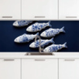 Vissen - Delfts - Blauw - Keramiek keuken achterwand 2 middel -3d