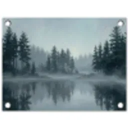 Bos - Meer - Mist - Natuur - Grijs tuinposter los doek klein -3d
