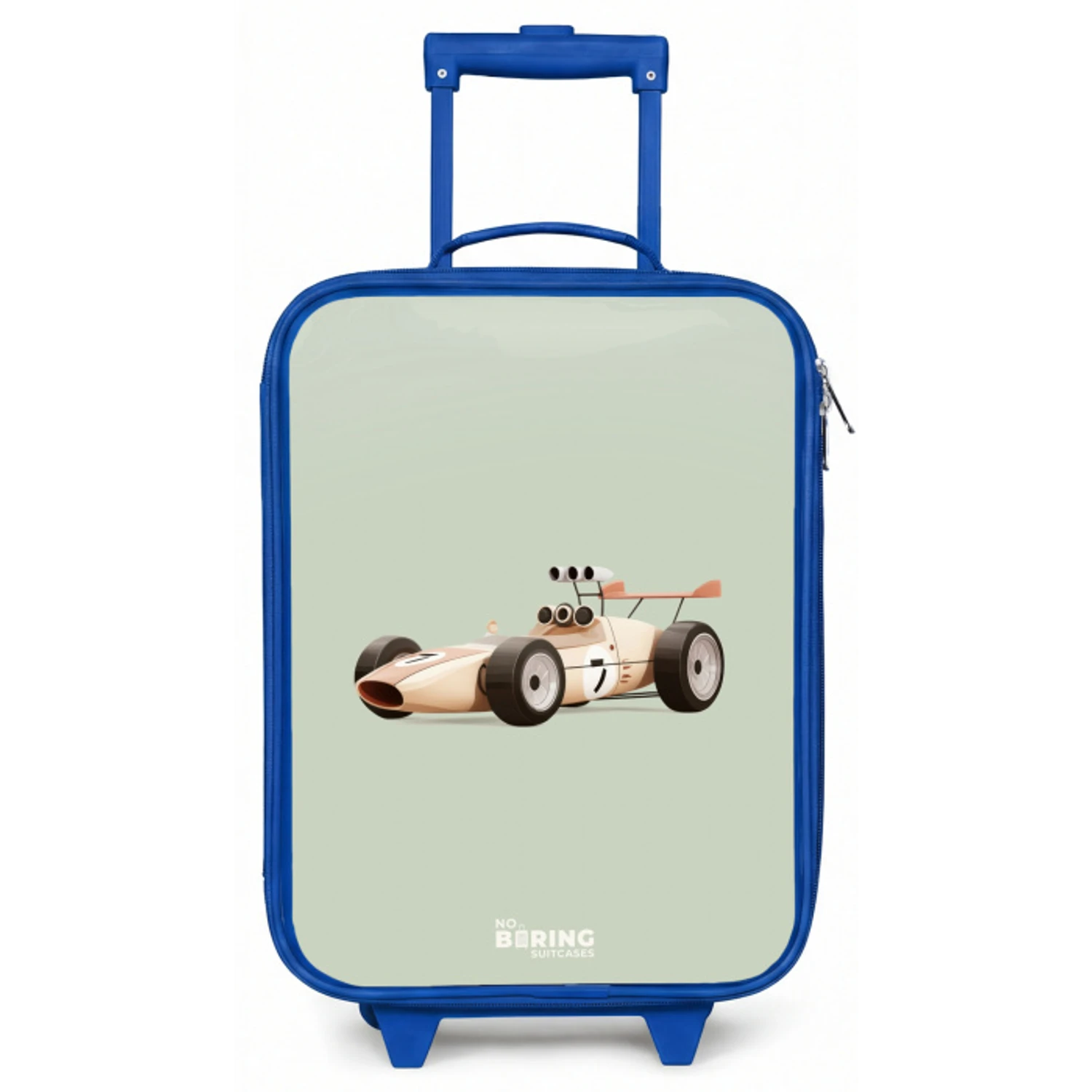 Beige retro raceauto op groen achtergrond Kinderkoffer - Blauw klein -zz3dotto