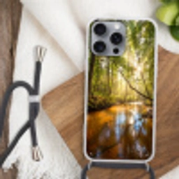 Bos - Beek - Zonlicht - Natuur - Groen Hoesje iPhone 16 Pro Max met koord klein -sfeer4