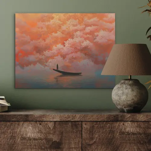 Zee - Boot - Wolken - Oranje PET vilt klein -sfeer2