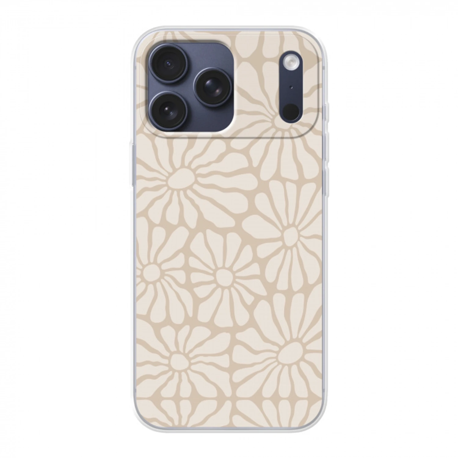 Bloemen - Print - Beige - Bruin - Minimalistisch Telefoonhoesje iPhone 17 Pro Max klein -3d