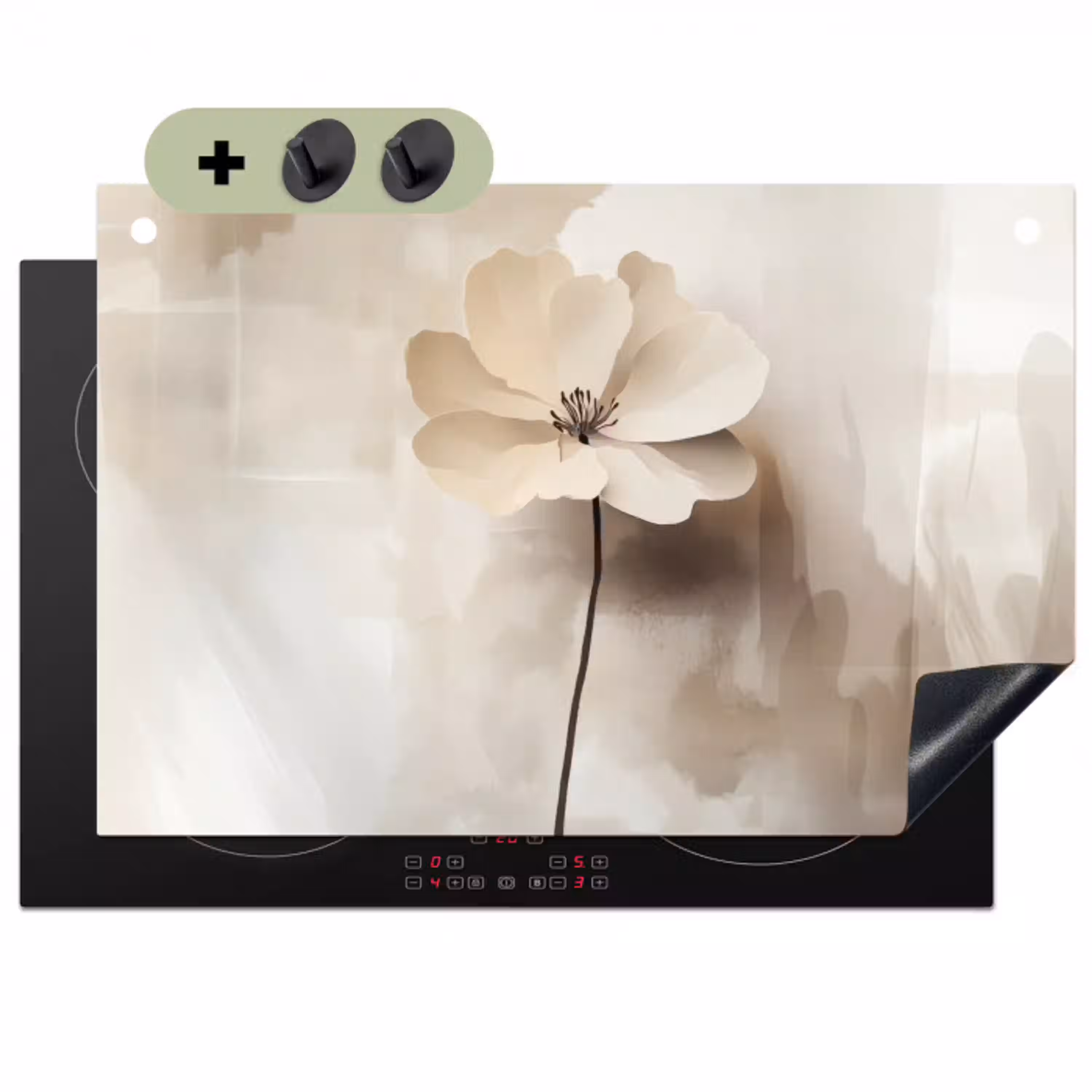 Bloem - Beige - Verf - Schaduw Inductie beschemer met haakjes klein -3d