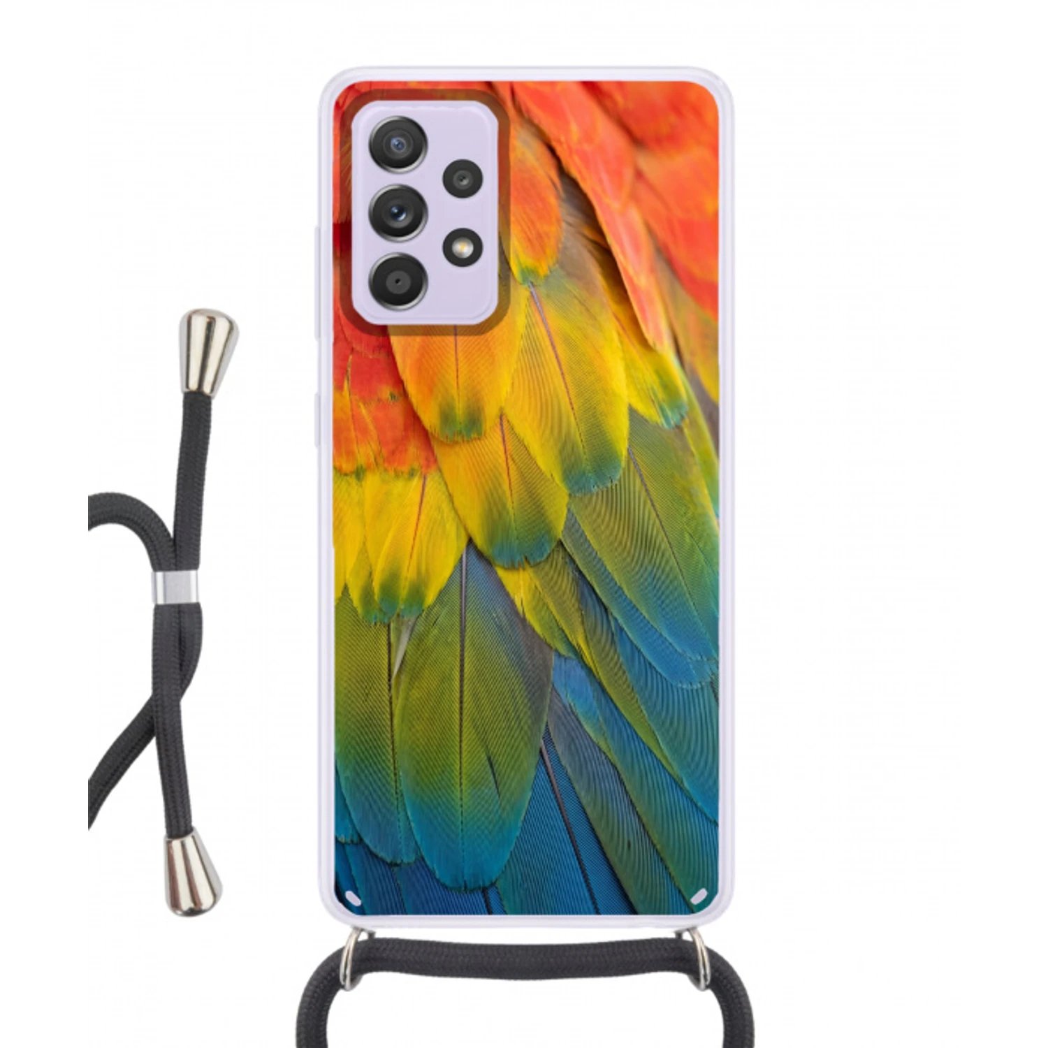 Veren - Ara - Kleurrijk Hoesje Samsung Galaxy A52 5G met koord klein -3d