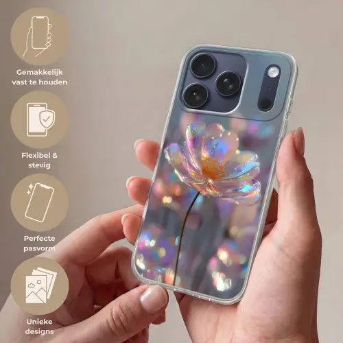 Bloem - Transparant - Pastelkleuren - Druppels Telefoonhoesje iPhone 17 Pro klein -sfeer3_NL