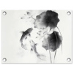 Lotusbloemen - Vissen - Bladeren - Zwart tuinposter los doek klein -3d