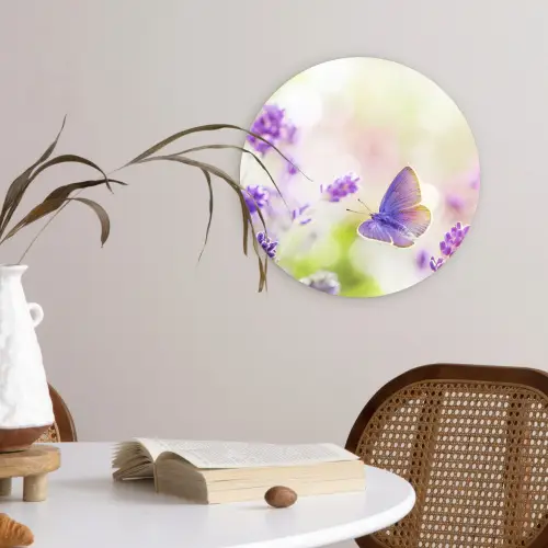 Lavendel - Vlinder - Bloemen Wandcirkel kunststof plaat 5mm dik klein -sfeer4