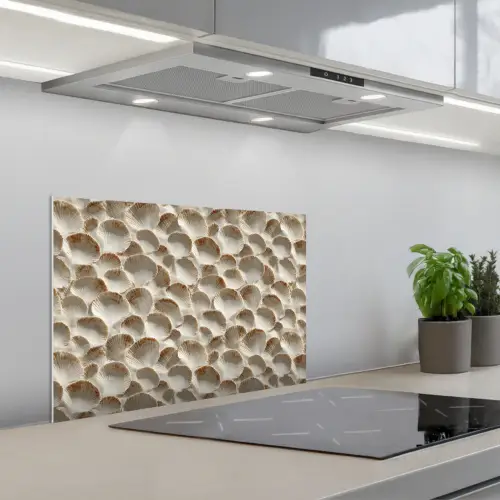 Schelpen - Waaiervorm - Wit keuken achterwand spatscherm klein 900 -3d_schuin