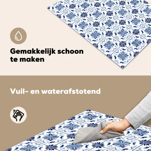 Patroon - Tegel - Blauw Inductie beschemer met haakjes klein 777 -ky-schoon-nl