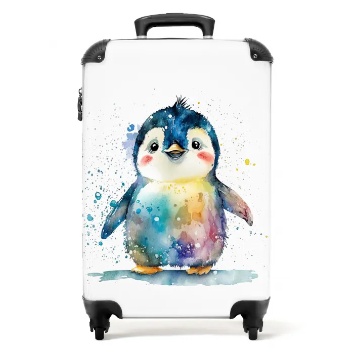 Pinguïn - Regenboog - Waterverf - Dieren - Kinderen NBS - Handbagage koffer - Unisex middel -productfoto_recht