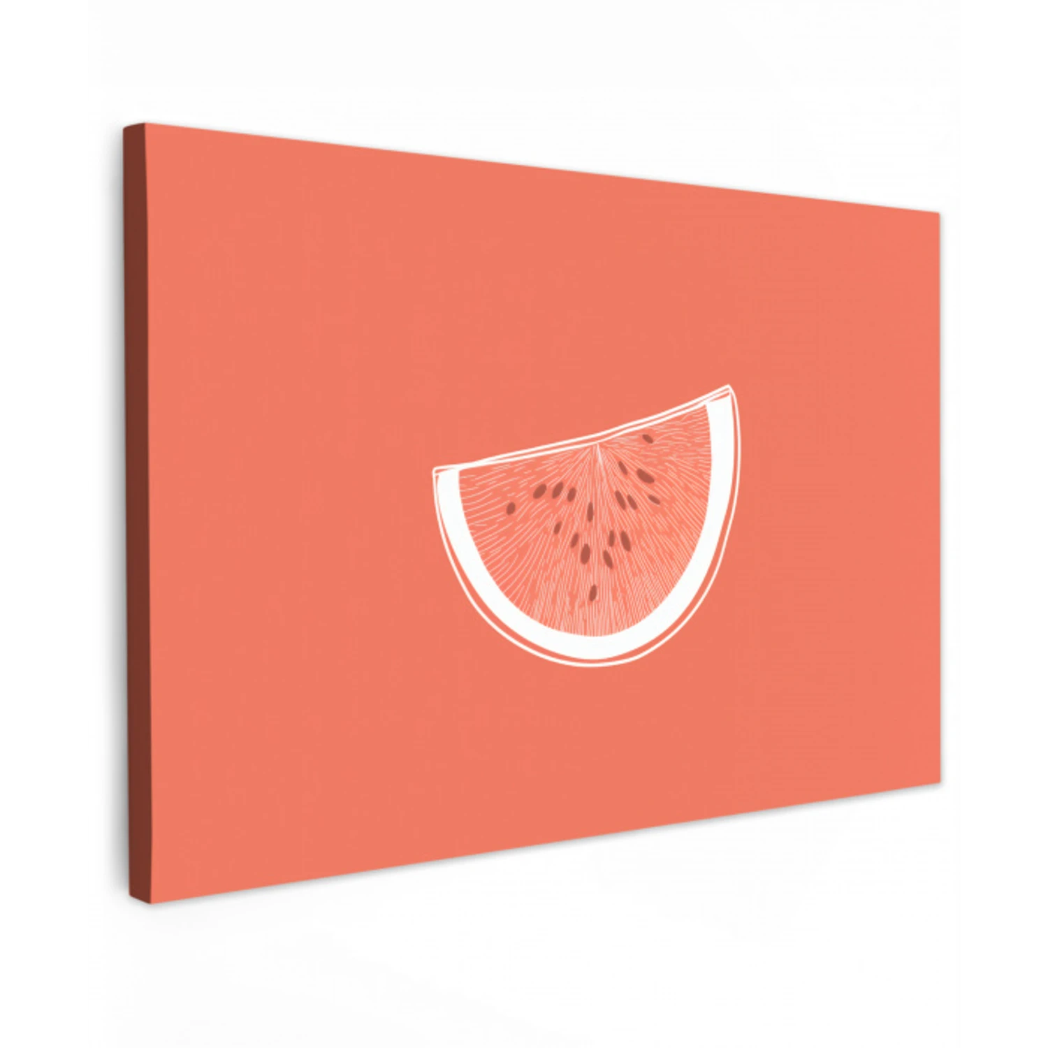 Watermeloen - Lijnen - Koraalrood Tuinposter op houten frame 2 cm dik klein -3d