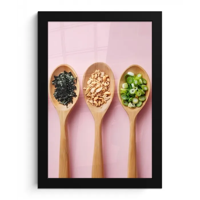 Ingrediënten - Lepels - Hout - Roze fotolijst zwart zonder passe partout klein -3d