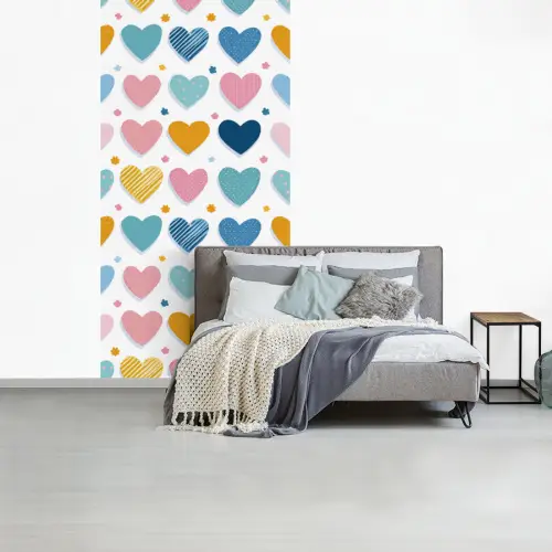 Hartjes - Pastel - Kleurcontrast - Handgetekend fotobehang vinyl groot -slaapkamer