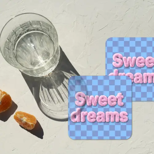Sweet dreams - Vierkanten - Roze - Blauw onderzetter kurk middel -sfeer4