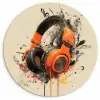 Koptelefoon - Oranje - Explosief Wandcirkel kunststof plaat 5mm dik klein -3d