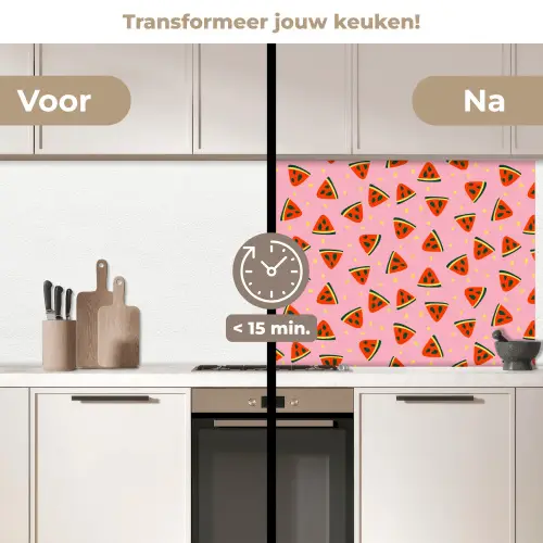 Roze - Watermeloen - Geel - Stippen keuken achterwand 2 middel 871 -voor-na2_NL