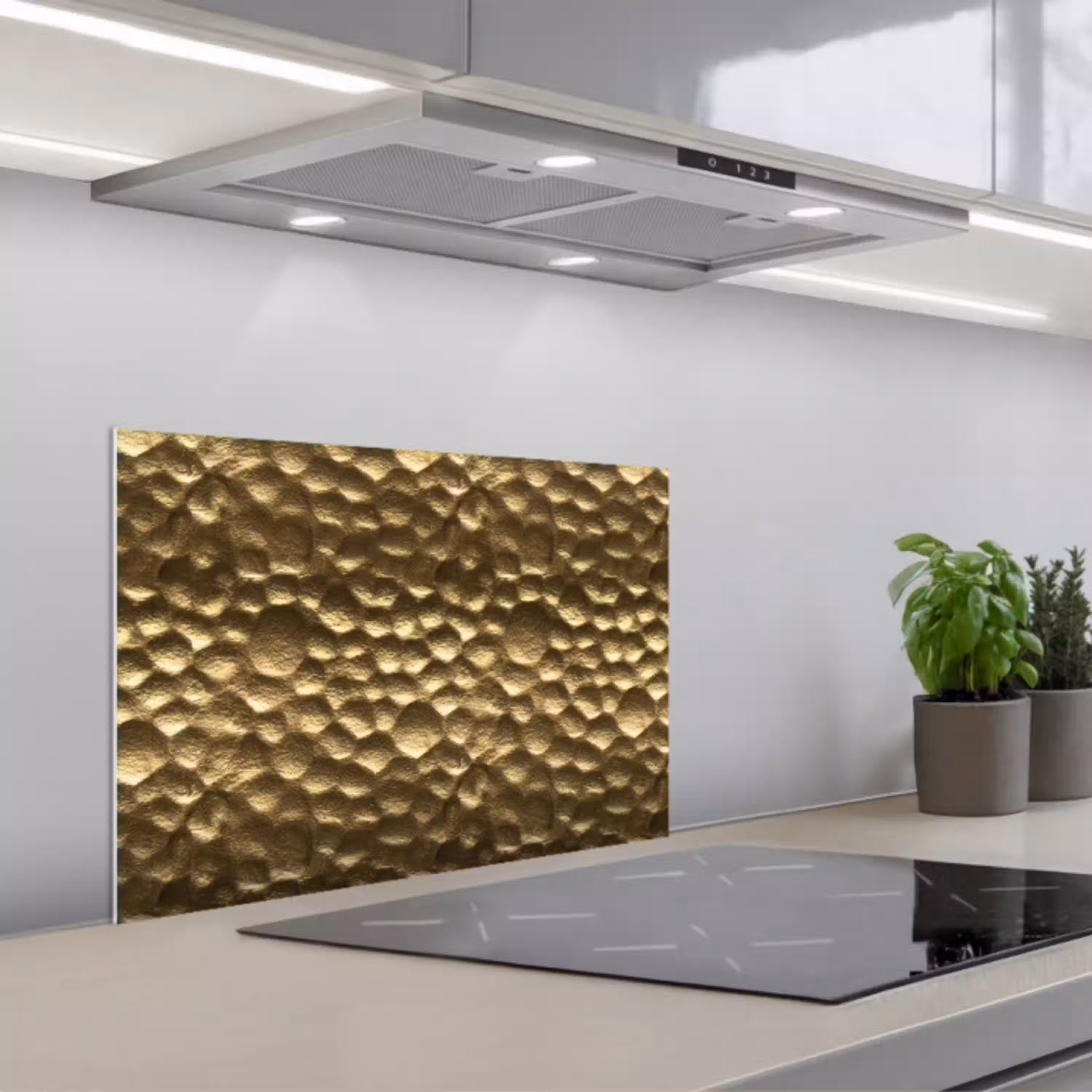 Gehamerd - Reliëf - Textuur - Bronsgoud keuken achterwand spatscherm klein 900 -3d_schuin