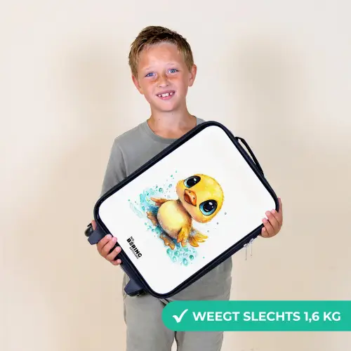 Lief eendje met blauwe ogen en waterspetters Kinderkoffer - Zwart klein -sfeer4_NL