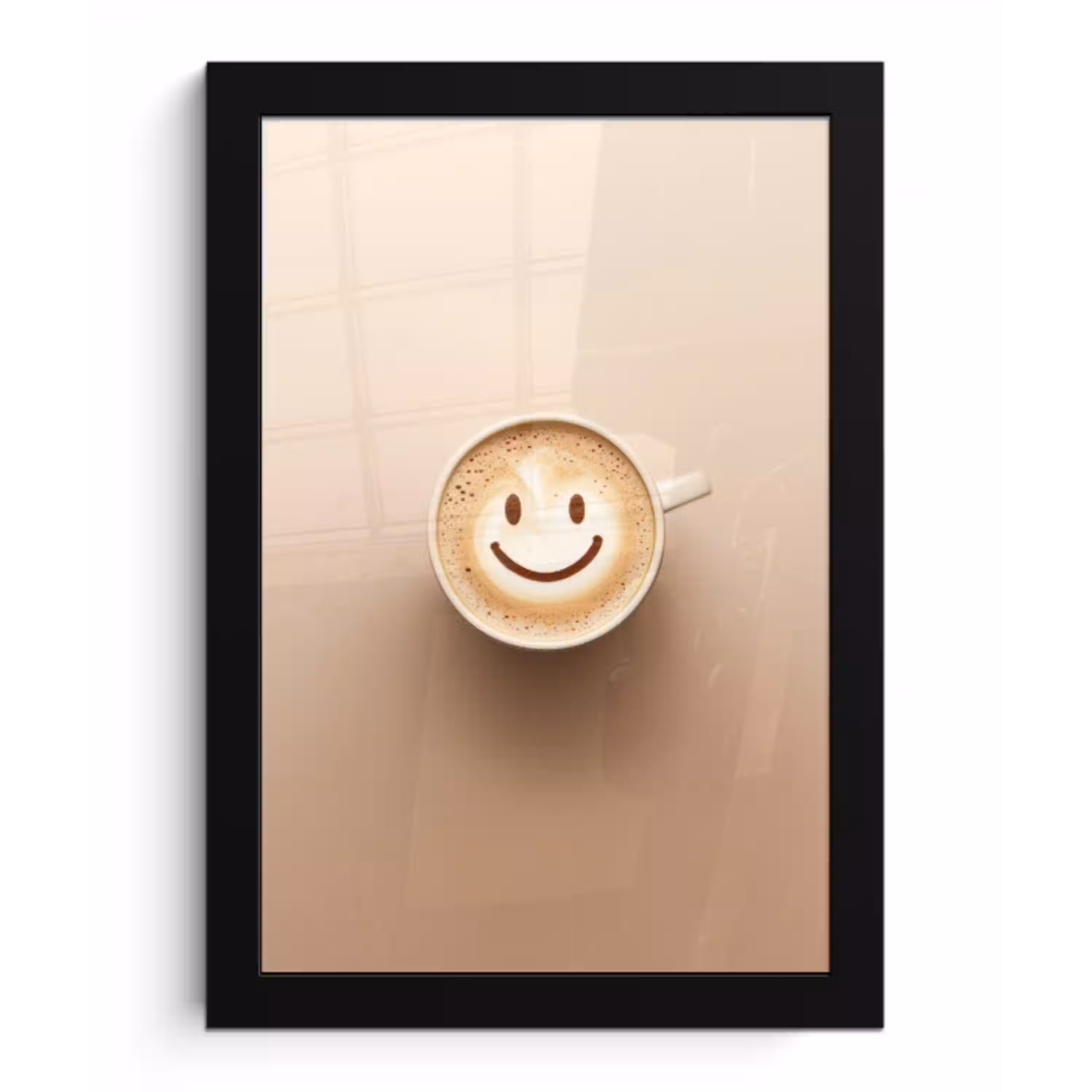 Koffie - Melkschuim - Lach - Beige fotolijst zwart zonder passe partout klein -3d