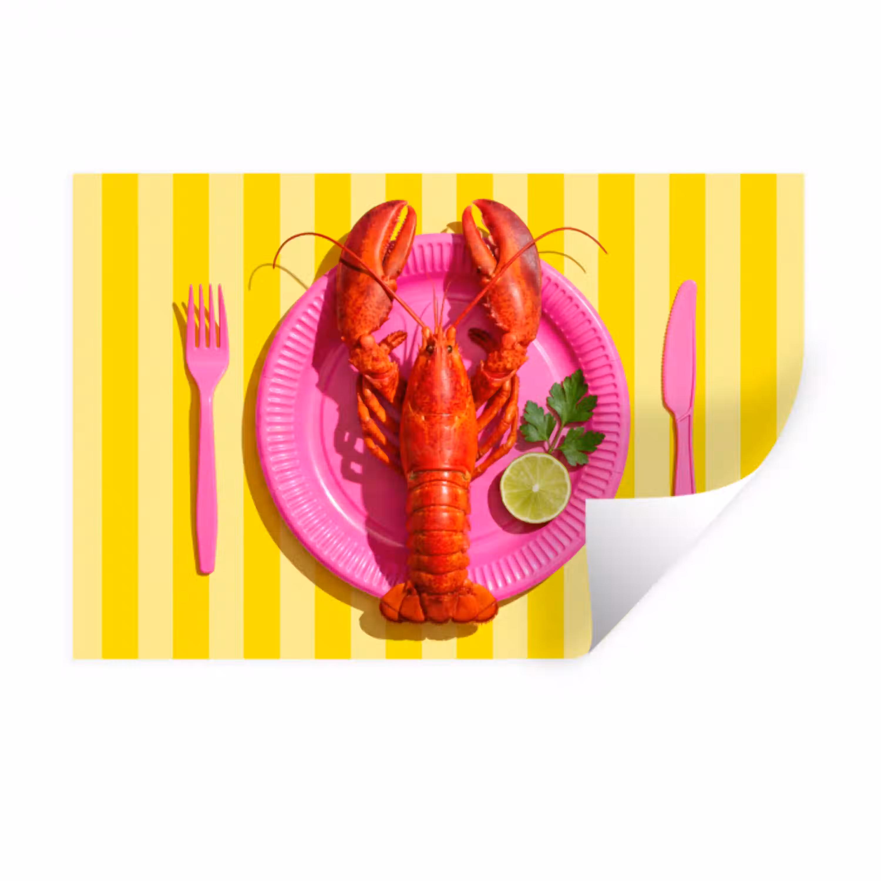 Eten - Roze - Geel - Modern - Culinaire Muursticker klein -3d