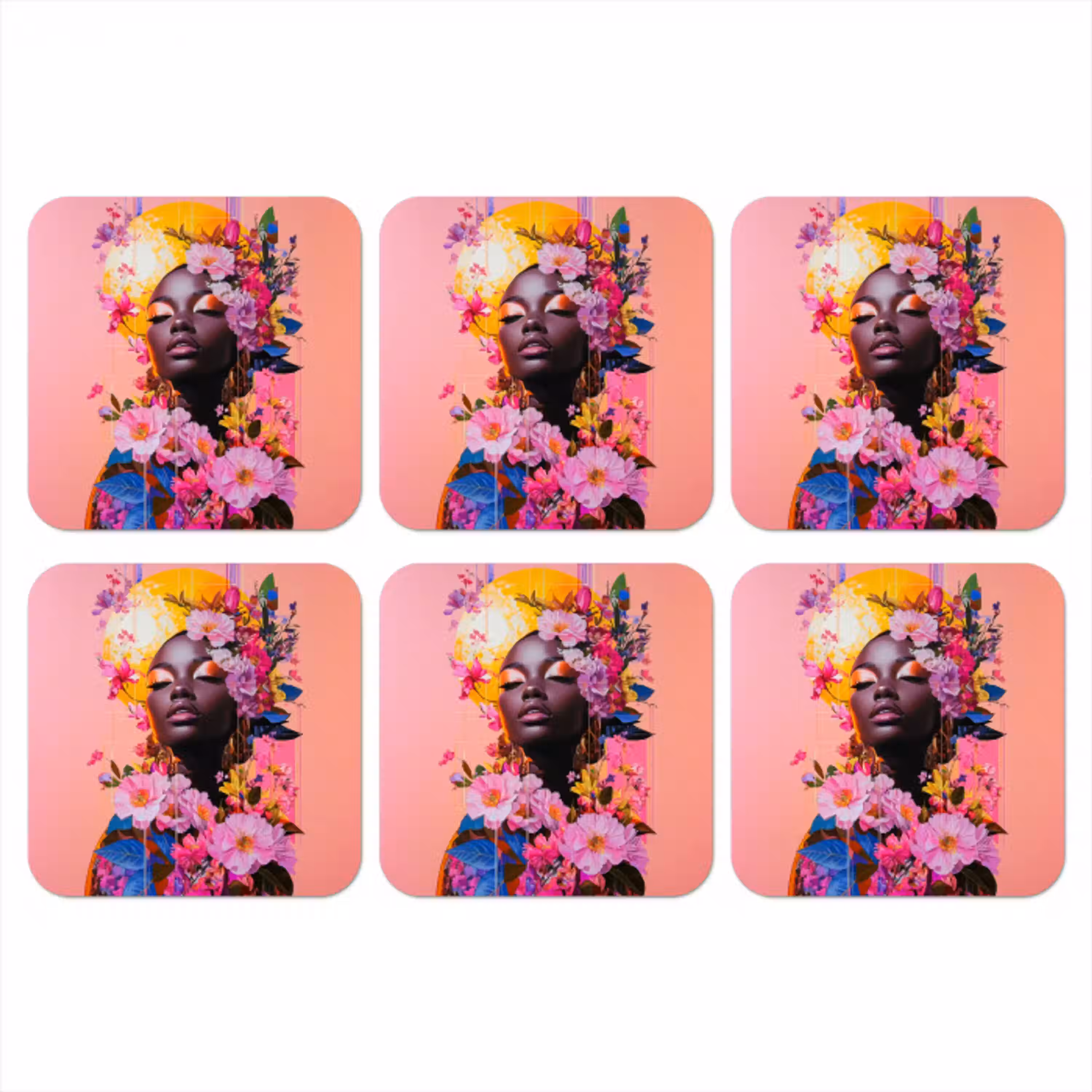 Kleurrijk - Bloemen - Vrouw - Zon onderzetter kurk middel -3d