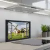 Doorkijk - Koe - Molen - Koeien - Weiland - Gras - Groen keuken achterwand spatscherm klein -3d_schuin