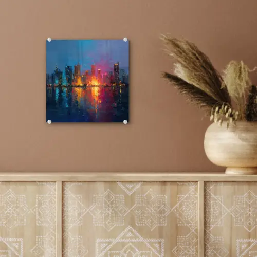 Skyline - Penseelstreken - Donkerblauw - Lichtgevend plexiglas 5mm klein -sfeer5