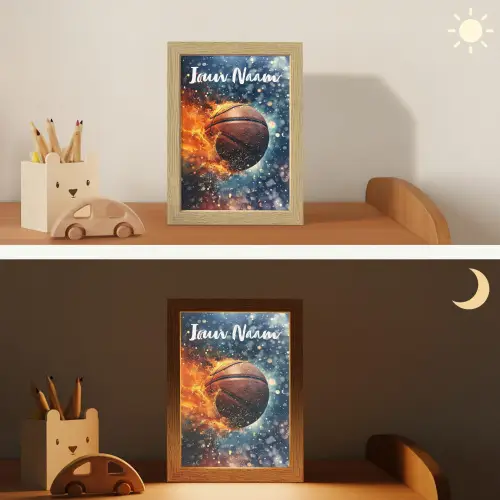 Basketbal - Vuur - Sport - Blauw - Oranje Light Box met kabel (Kinderlampje) klein -sfeer3_kind