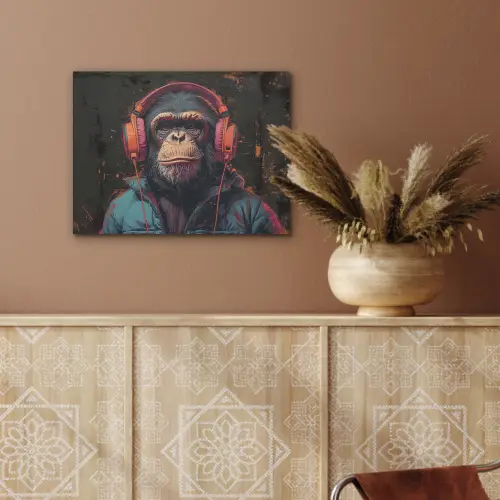 Graffiti - Chimpansee - Koptelefoon - Aap PET vilt klein -sfeer4