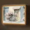 Fiets - Pastelkleuren - Bloemen Light Box met batterij (Wandlamp) middel -z3d_website