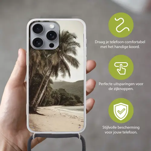 Eiland - Palmboom - Zee Hoesje iPhone 16 Pro Max met koord klein -sfeer2_NL