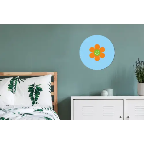 Bloem - Smiley - Kleurrijk Wandcirkel aluminium klein -slaapkamer