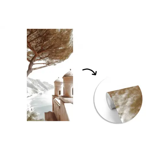Kust - Klif - Boom - Gebouw fotobehang vinyl groot -3d