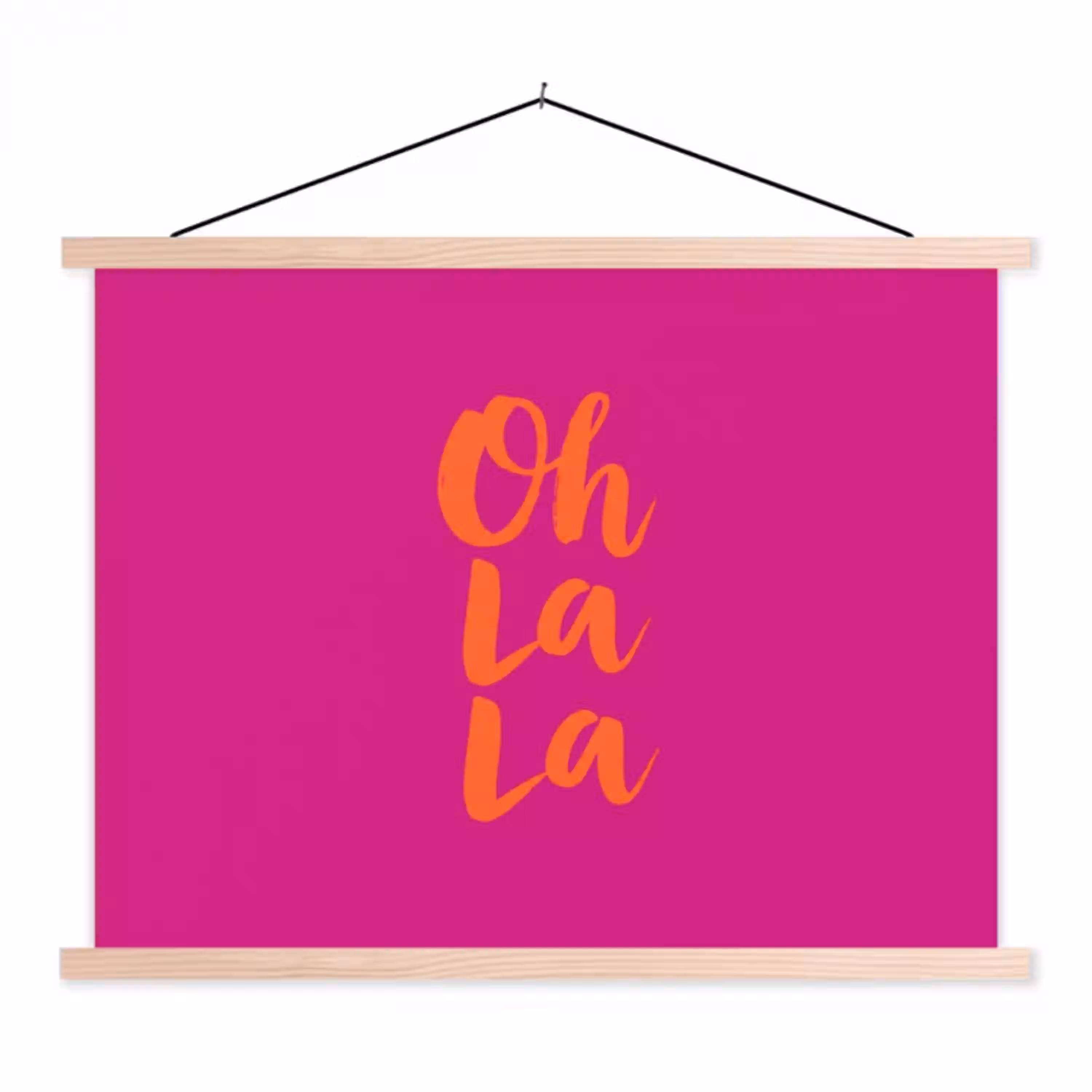 Oh la la - Roze - Oranje - Minimalistisch textielposter latten blank klein -3d