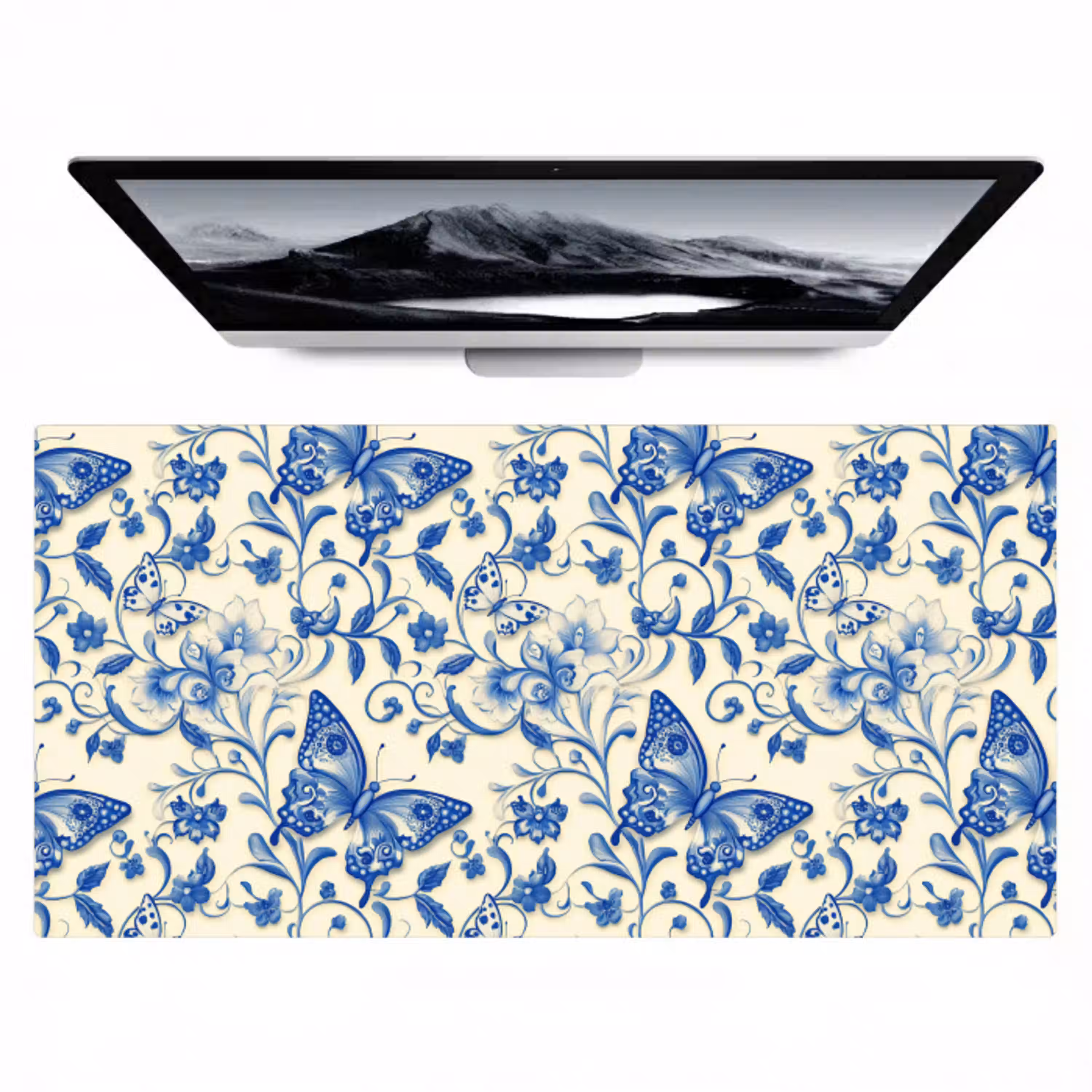 Vlinders - Bloemen - Blauw - Botanisch Muismat XXL klein 681 -zzz3d
