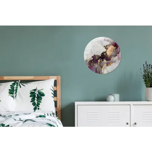 Marmer - Abstract - Goud - Paars Wandcirkel aluminium klein -slaapkamer