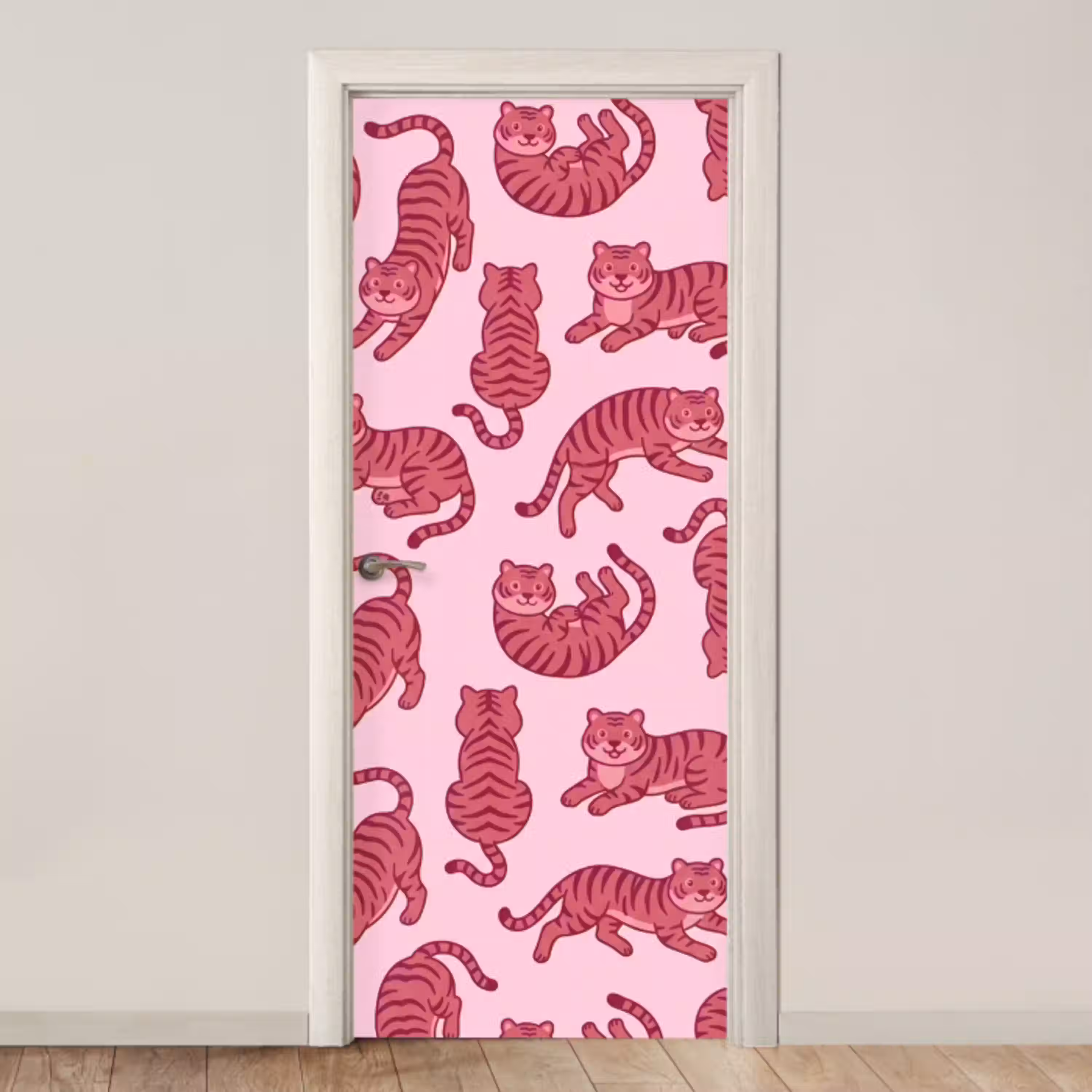 Dieren - Patroon - Roze - Speels - Cartoon deurposter klein -3d_beige