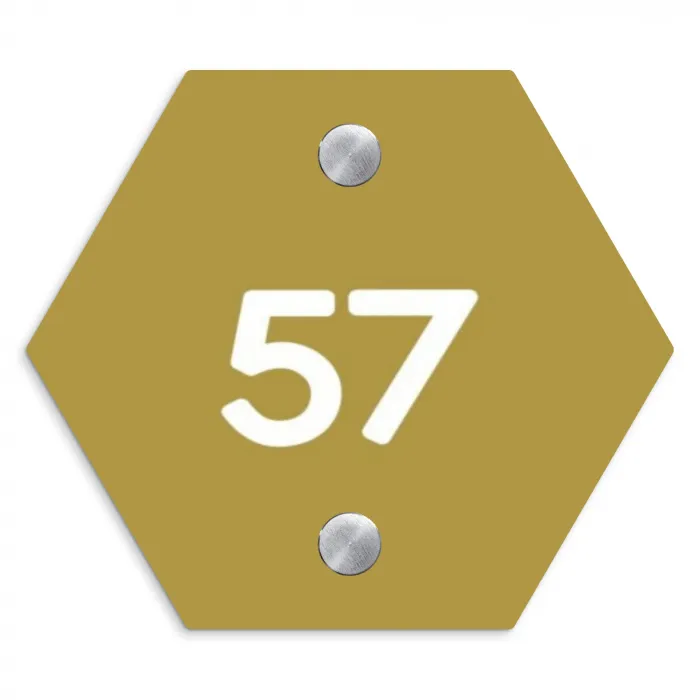 Okergeel - Traditioneel Naambord Hexagon klein -3d