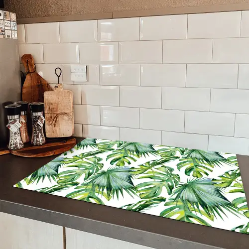 Monstera - Palmblad - Jungle - Tropisch Inductie beschermer vinyl 3mm klein -sfeer3