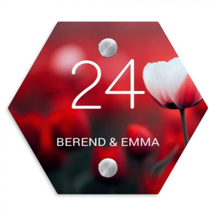 Rode tulpen - Klassiek Naambord Hexagon klein -3d