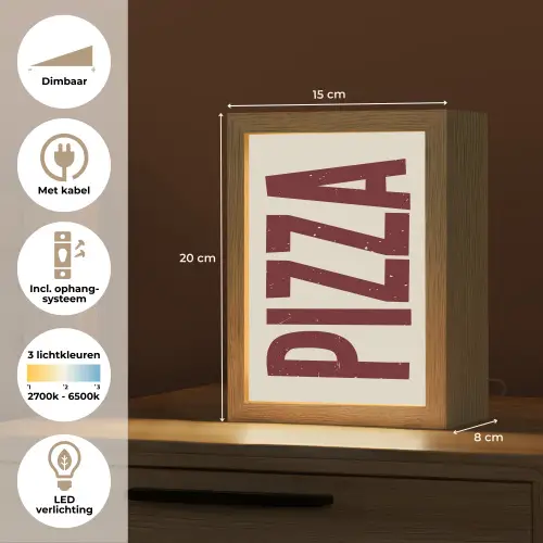 Pizza - Vintage - Decoratie - Japandi Light Box met kabel (Tafellamp) klein -USP_NL