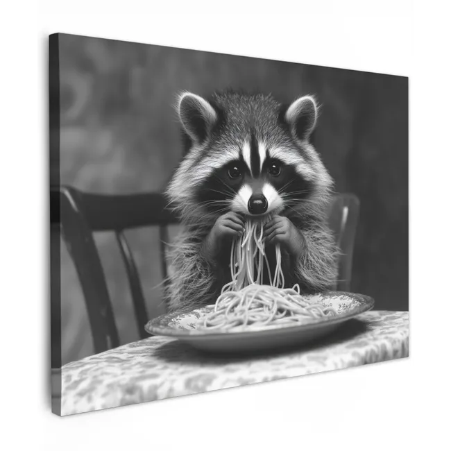 Canvas Print - Raccoon - Cute - Pasta - Tablecloth - Black - White