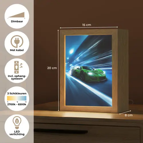 Groene racewagen - Blauw - Neon - Licht Light Box met kabel klein -USP_NL