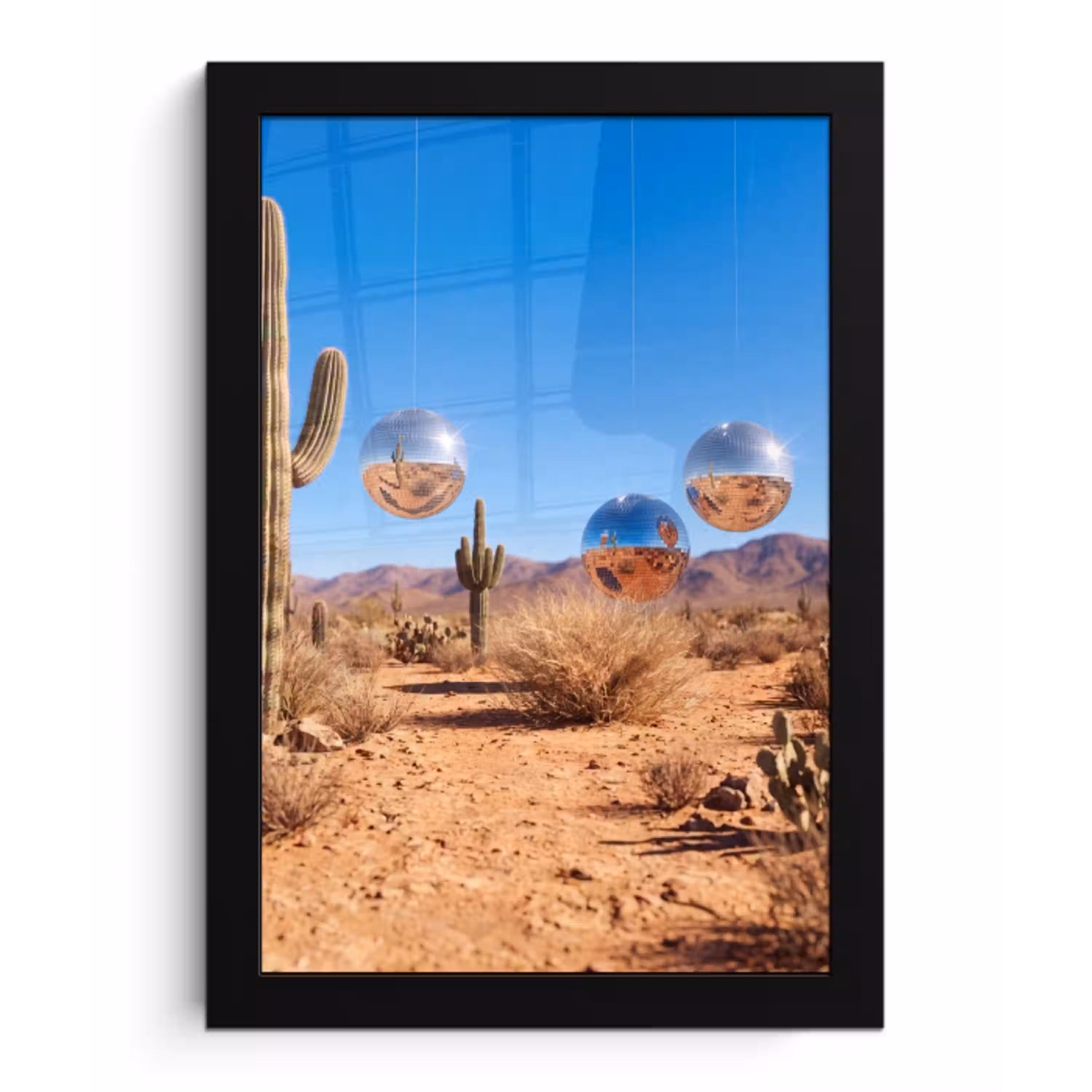 Woestijn - Spiegelbal - Kunst fotolijst zwart zonder passe partout klein -3d