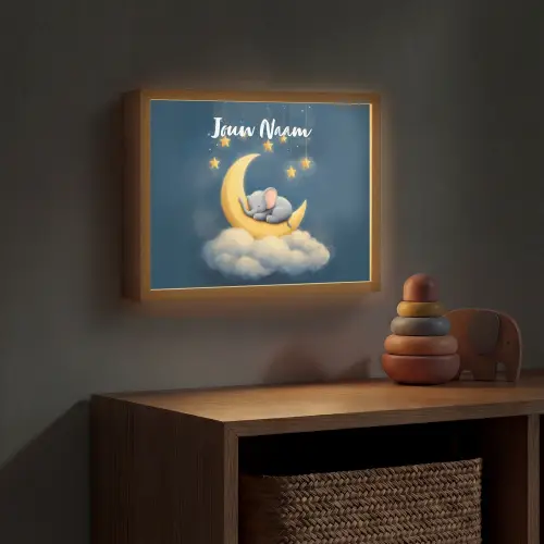 Sterren - Olifant - Maan - Wolken Light Box met batterij (Wandlamp kind) middel -sfeer5_kind