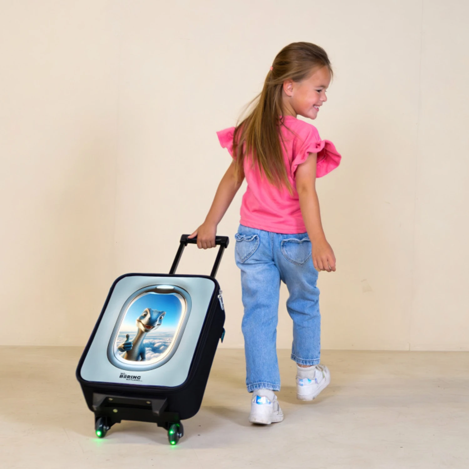Dino uit een vliegtuigraam Kinderkoffer - Zwart klein -sfeer1