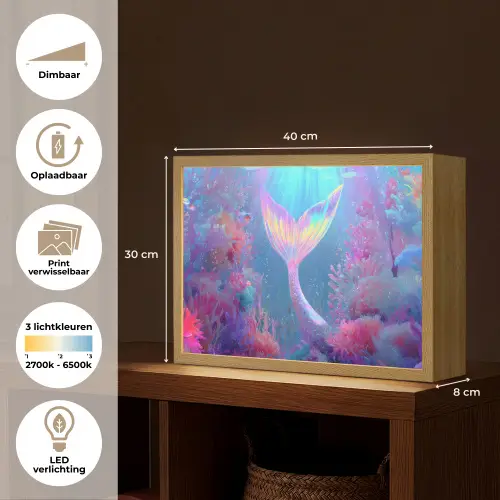 Zeemeerminnenstaart - Koraal - Water Light Box met batterij (Wandlamp kind) middel -USP_websiteoverzichtNL
