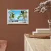 Doorkijk - Strand - Palmboom - Boot - Tropisch - Zee - Blauw plexiglas 5mm klein -sfeer5
