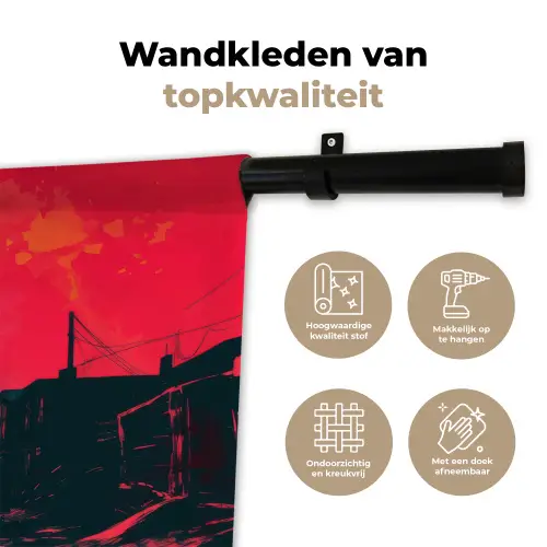 Straat - Verlaten - Schedel - Geel Wandkleed katoen klein -sfeer2